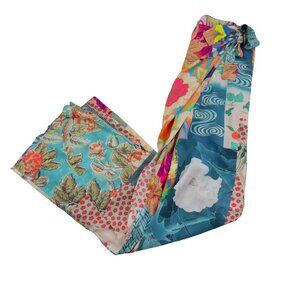 Johnny Was Side Wrap Tie Wide Leg Patchwork Floral Motif Print Pants Size XS